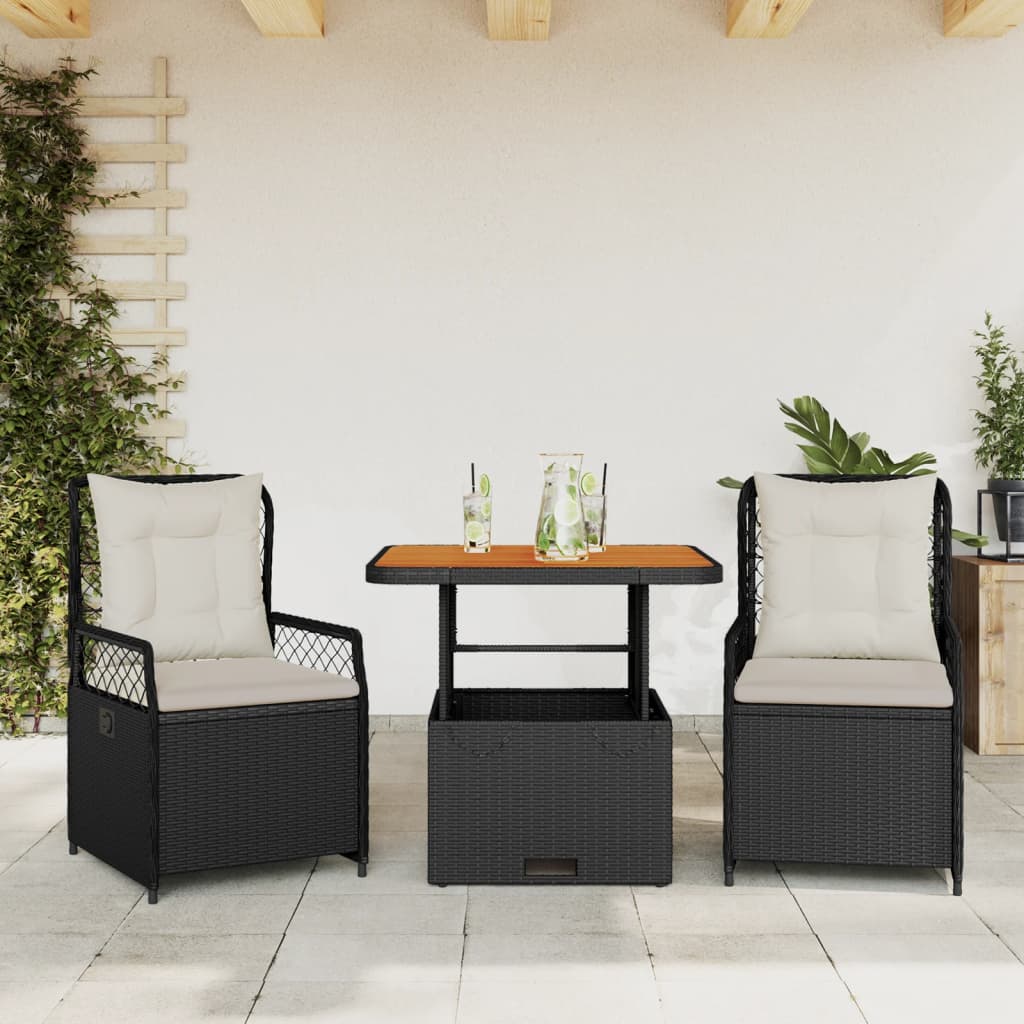 3-delige Tuinset met kussens poly rattan zwart is nu te koop bij PeponiXL, paradijselijk wonen!