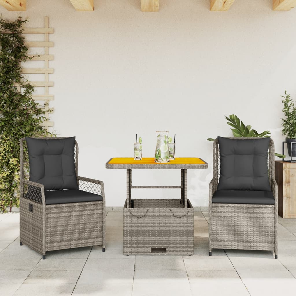 3-delige Tuinset met kussens poly rattan grijs is nu te koop bij PeponiXL, paradijselijk wonen!