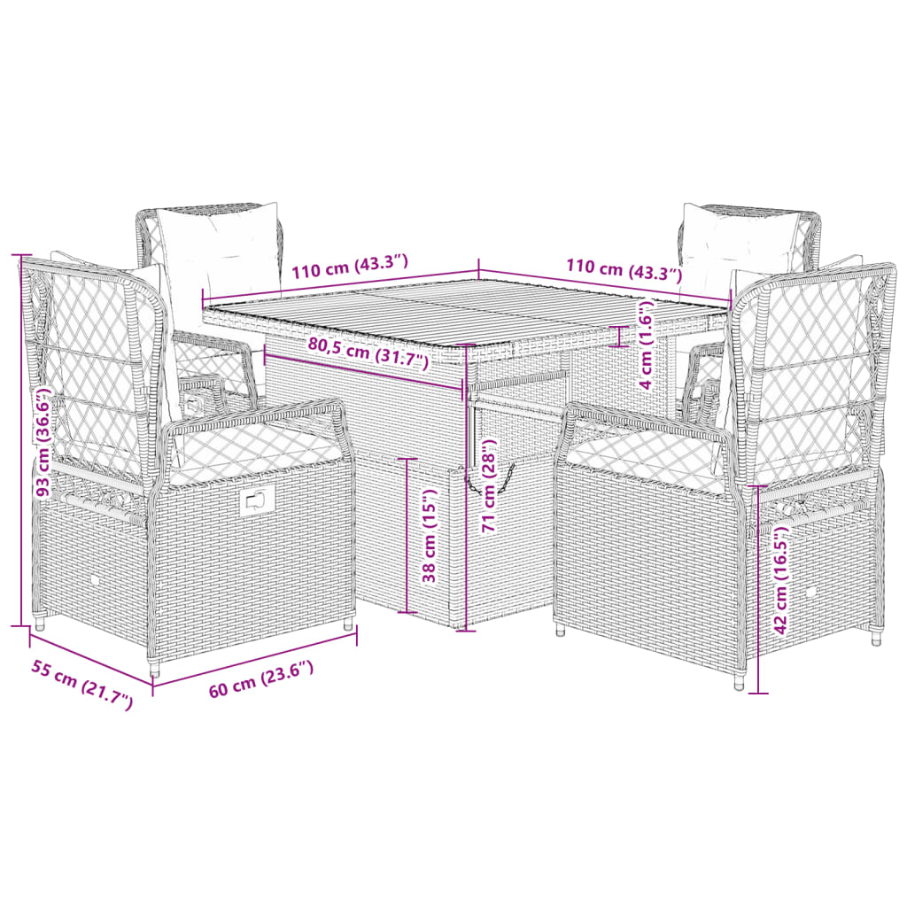 5-delige Tuinset met kussens poly rattan grijs is nu te koop bij PeponiXL, paradijselijk wonen!