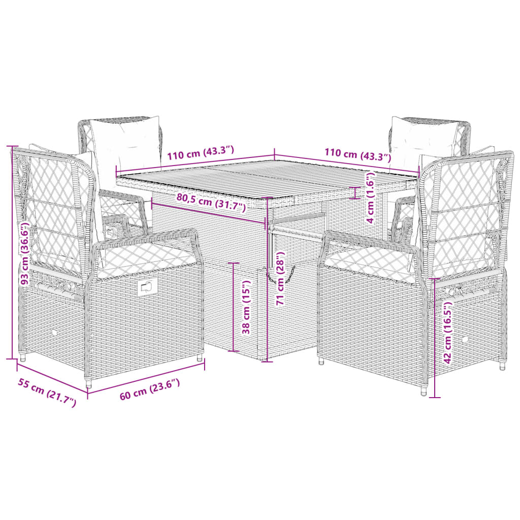 5-delige Tuinset met kussens poly rattan beige is nu te koop bij PeponiXL, paradijselijk wonen!