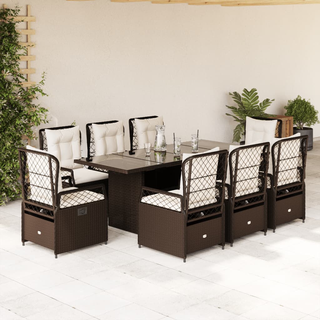9-delige Tuinset met kussens poly rattan bruin is nu te koop bij PeponiXL, paradijselijk wonen!