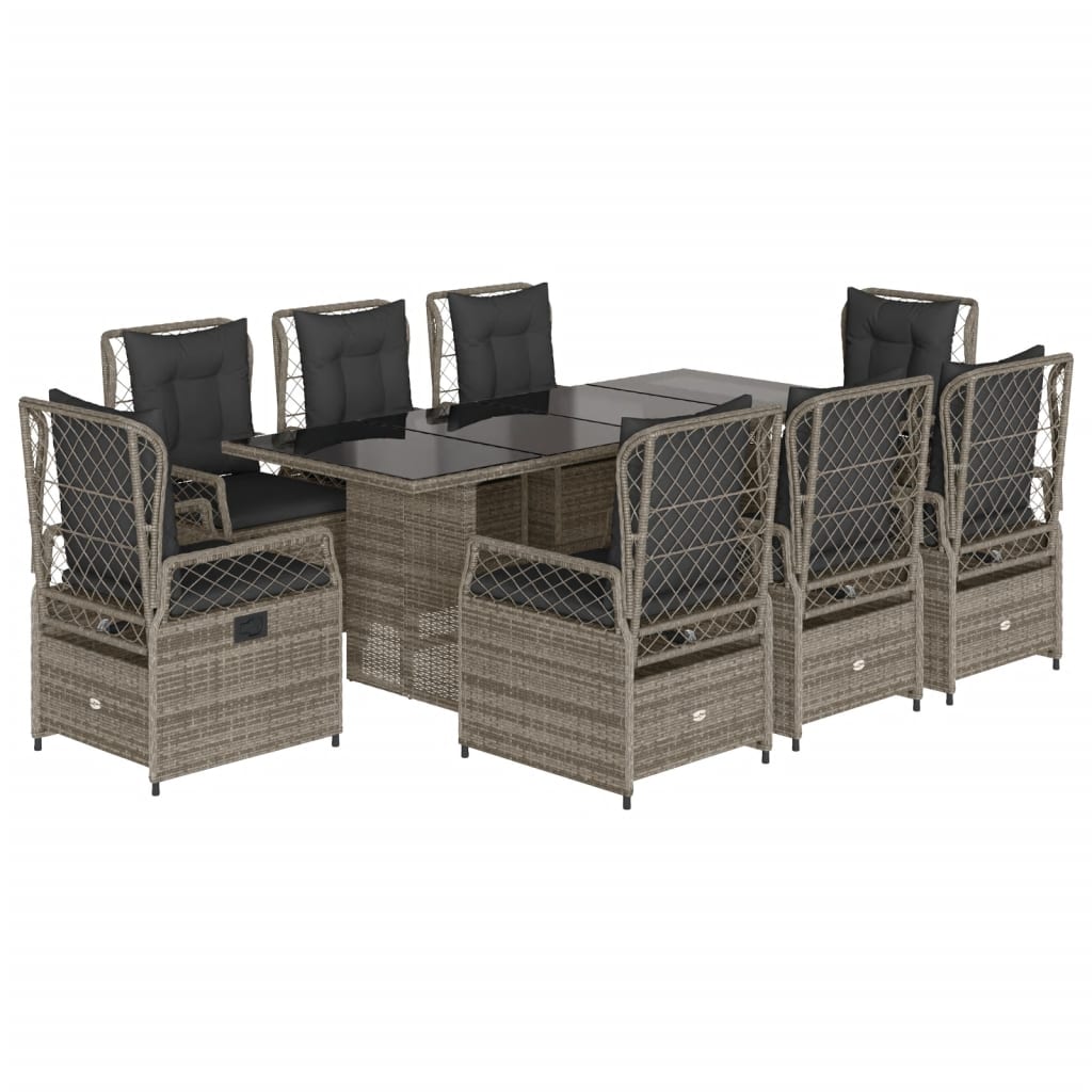 9-delige Tuinset met kussens poly rattan grijs is nu te koop bij PeponiXL, paradijselijk wonen!