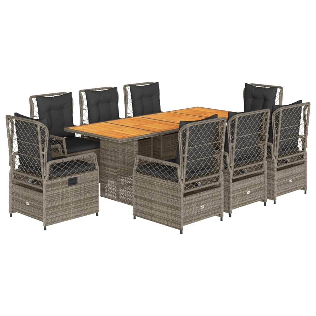 9-delige Tuinset met kussens poly rattan grijs is nu te koop bij PeponiXL, paradijselijk wonen!