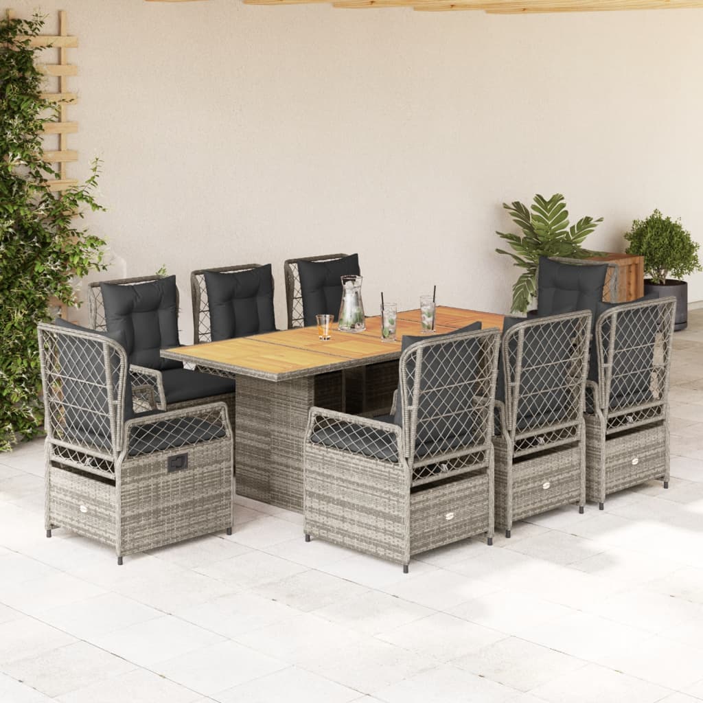 9-delige Tuinset met kussens poly rattan grijs is nu te koop bij PeponiXL, paradijselijk wonen!