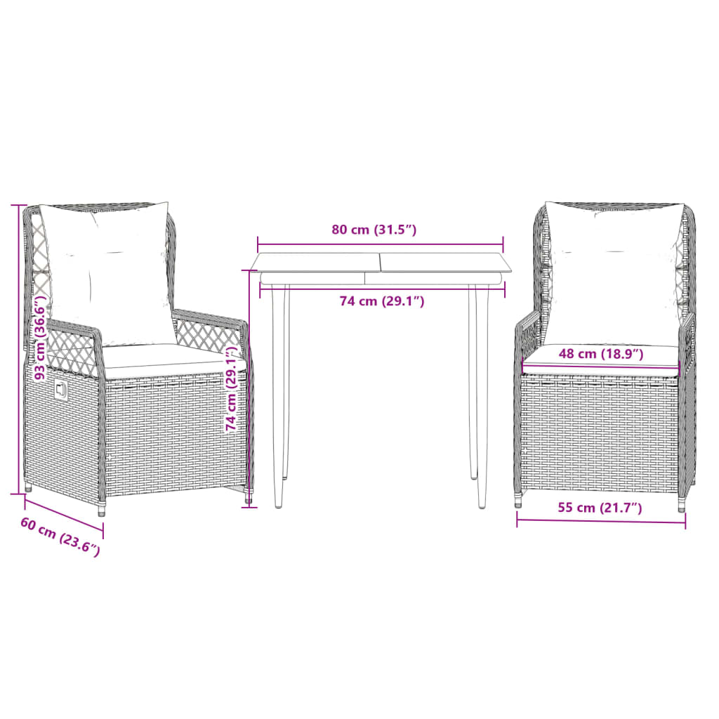 3-delige Tuinset met kussens poly rattan zwart is nu te koop bij PeponiXL, paradijselijk wonen!