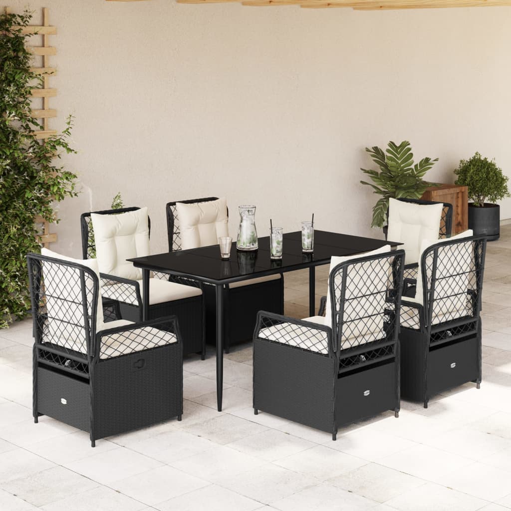 7-delige Tuinset met kussens poly rattan zwart is nu te koop bij PeponiXL, paradijselijk wonen!
