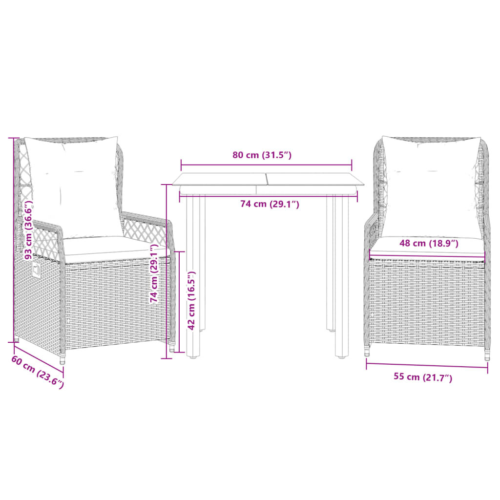 3-delige Tuinset met kussens poly rattan zwart is nu te koop bij PeponiXL, paradijselijk wonen!