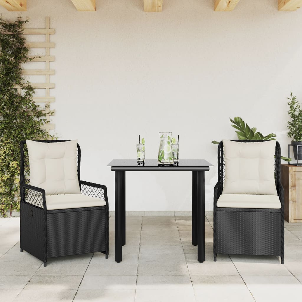 3-delige Tuinset met kussens poly rattan zwart is nu te koop bij PeponiXL, paradijselijk wonen!