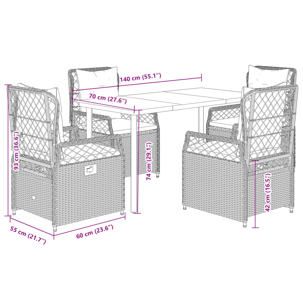 5-delige Tuinset met kussens poly rattan zwart is nu te koop bij PeponiXL, paradijselijk wonen!