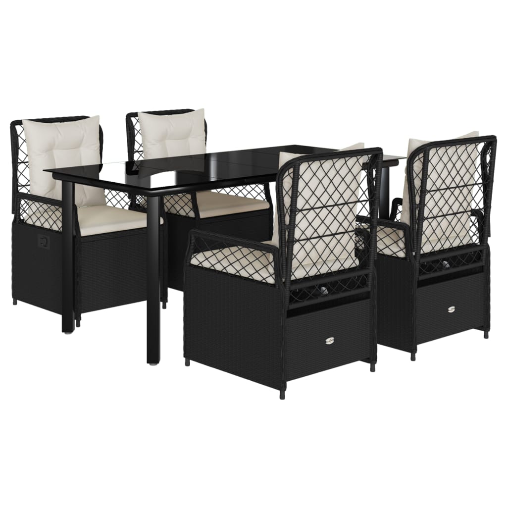 5-delige Tuinset met kussens poly rattan zwart is nu te koop bij PeponiXL, paradijselijk wonen!