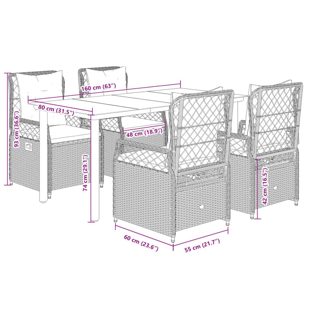 5-delige Tuinset met kussens poly rattan zwart is nu te koop bij PeponiXL, paradijselijk wonen!