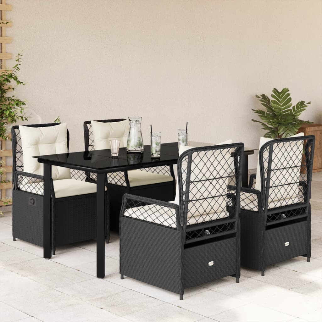 5-delige Tuinset met kussens poly rattan zwart is nu te koop bij PeponiXL, paradijselijk wonen!
