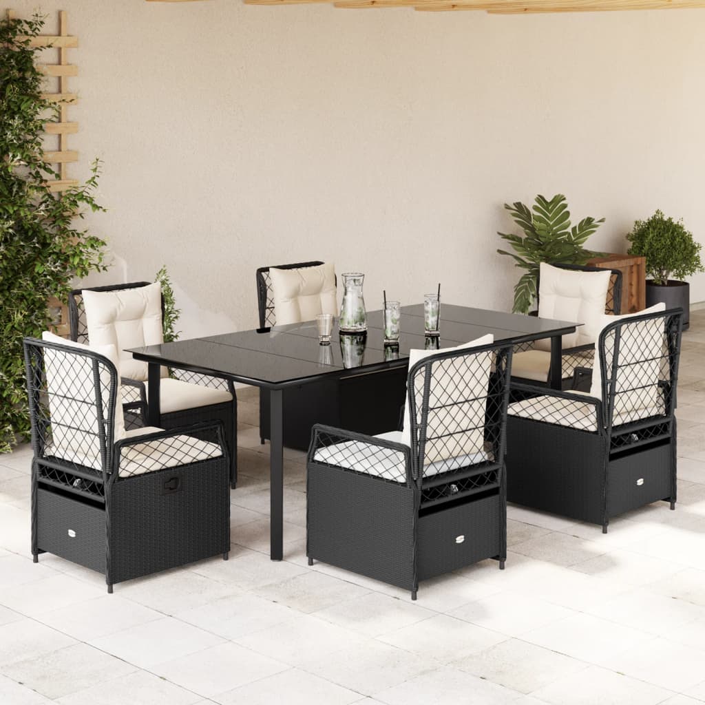 7-delige Tuinset met kussens poly rattan zwart is nu te koop bij PeponiXL, paradijselijk wonen!