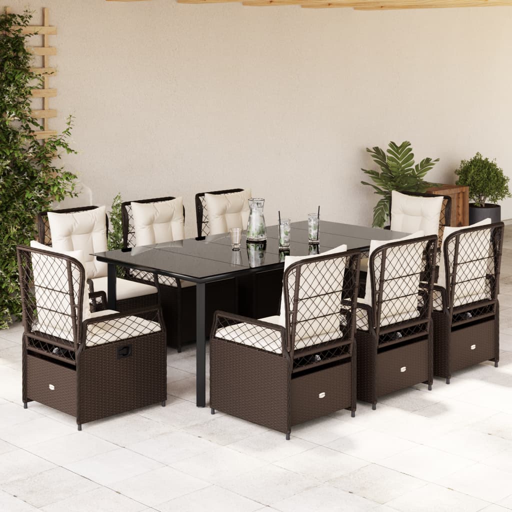 9-delige Tuinset met kussens poly rattan bruin is nu te koop bij PeponiXL, paradijselijk wonen!