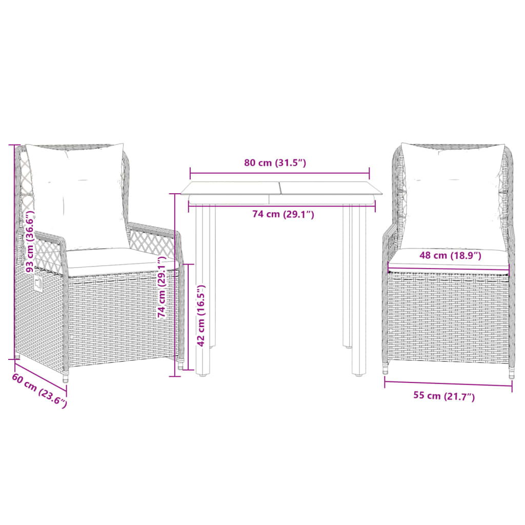 3-delige Tuinset met kussens poly rattan grijs is nu te koop bij PeponiXL, paradijselijk wonen!
