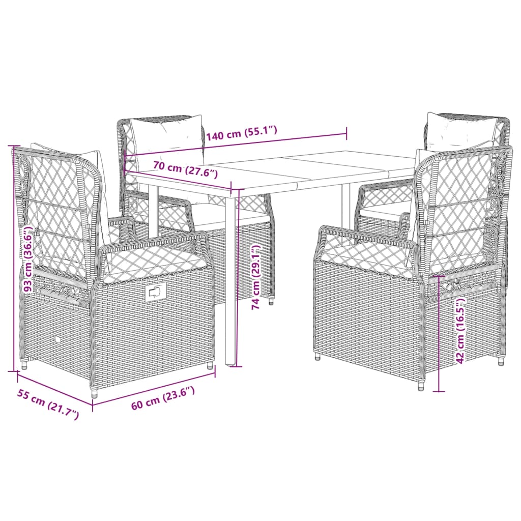 5-delige Tuinset met kussens poly rattan grijs is nu te koop bij PeponiXL, paradijselijk wonen!