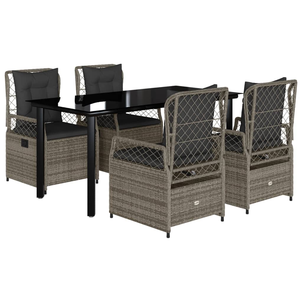 5-delige Tuinset met kussens poly rattan grijs