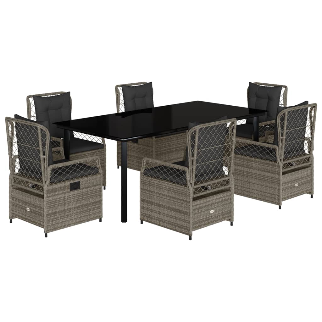 7-delige Tuinset met kussens poly rattan grijs