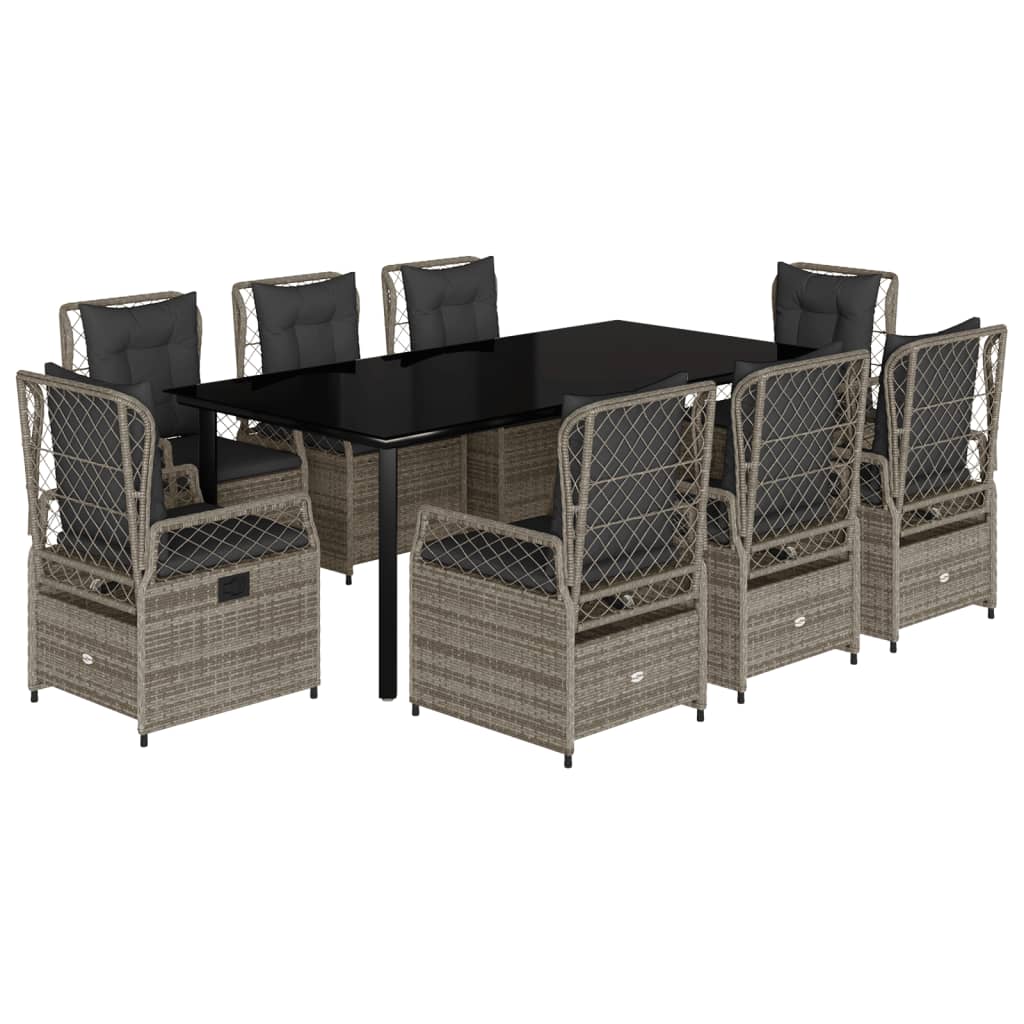 9-delige Tuinset met kussens poly rattan grijs