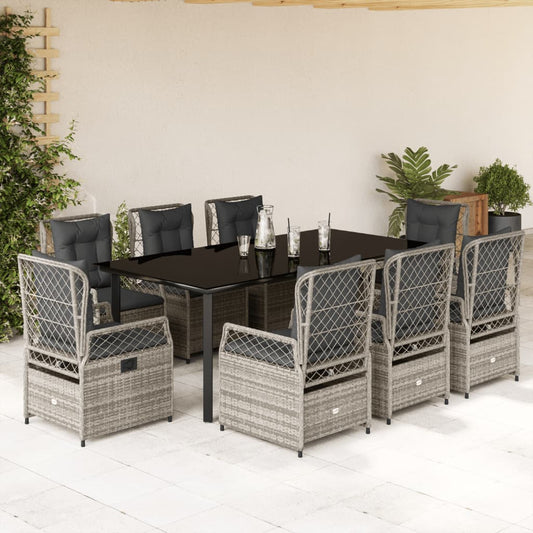 9-delige Tuinset met kussens poly rattan grijs is nu te koop bij PeponiXL, paradijselijk wonen!
