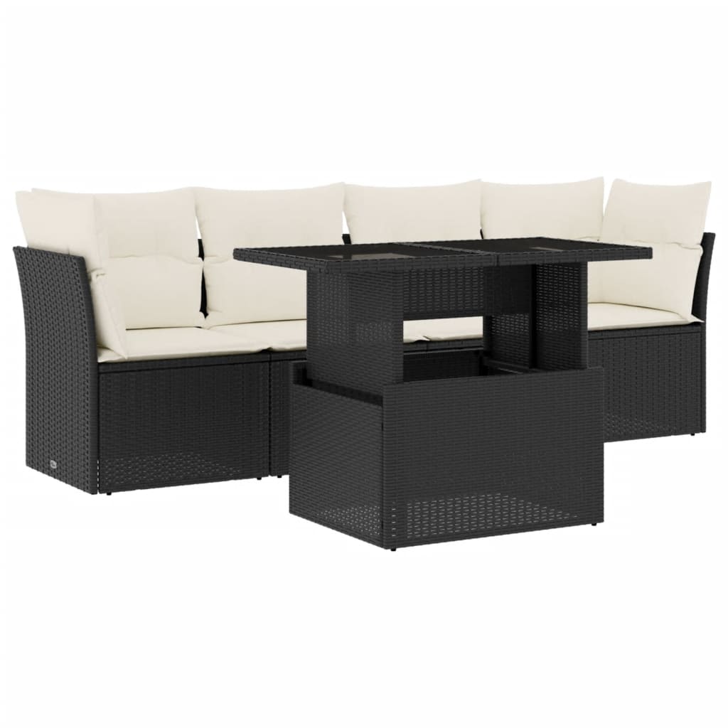 5-delige Loungeset met kussens poly rattan zwart is nu te koop bij PeponiXL, paradijselijk wonen!