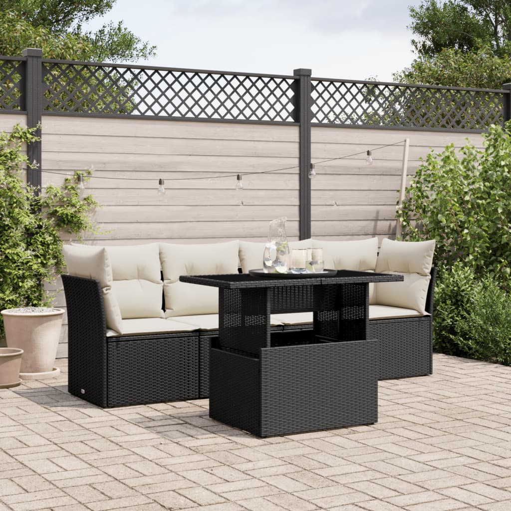 5-delige Loungeset met kussens poly rattan zwart is nu te koop bij PeponiXL, paradijselijk wonen!