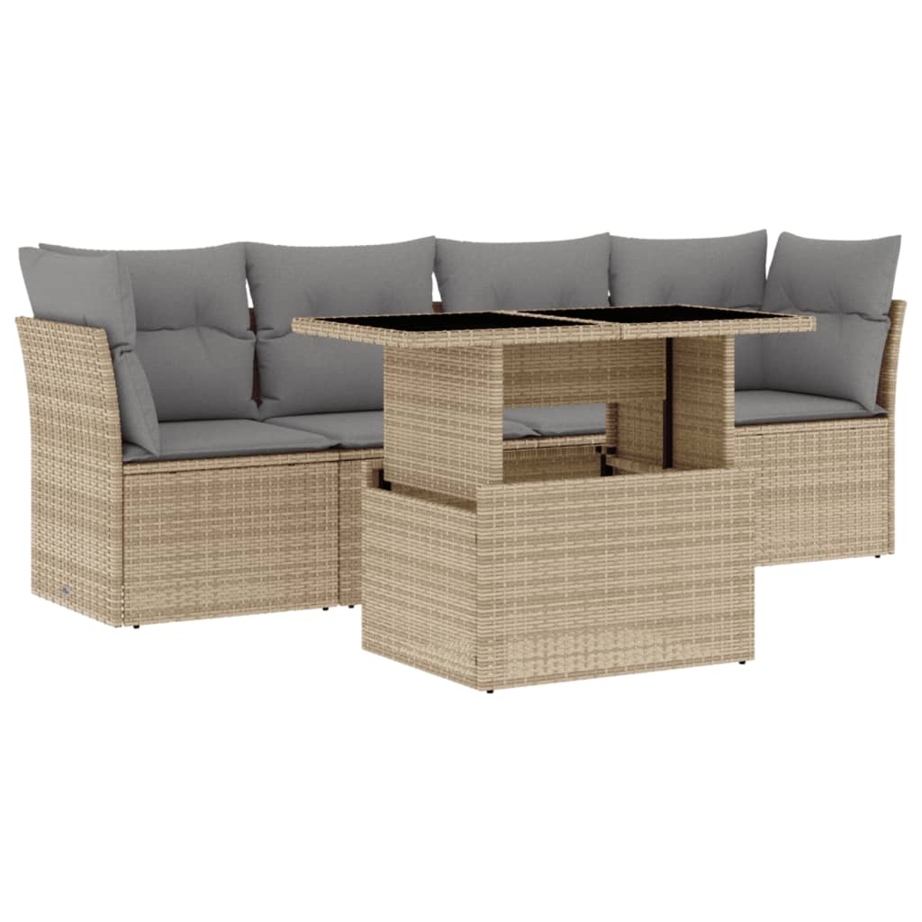 5-delige Loungeset met kussens poly rattan beige is nu te koop bij PeponiXL, paradijselijk wonen!