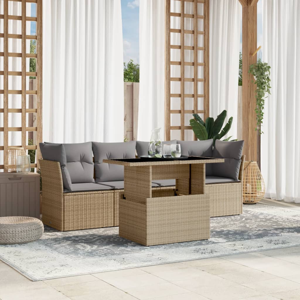 5-delige Loungeset met kussens poly rattan beige is nu te koop bij PeponiXL, paradijselijk wonen!