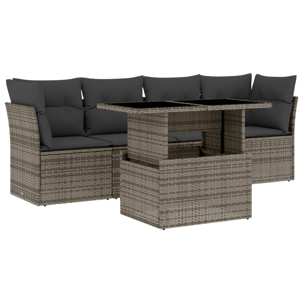 5-delige Loungeset met kussens poly rattan grijs is nu te koop bij PeponiXL, paradijselijk wonen!