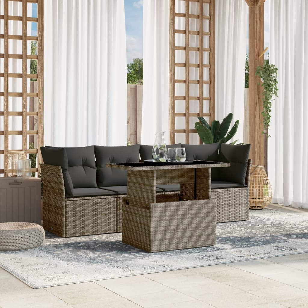 5-delige Loungeset met kussens poly rattan grijs is nu te koop bij PeponiXL, paradijselijk wonen!