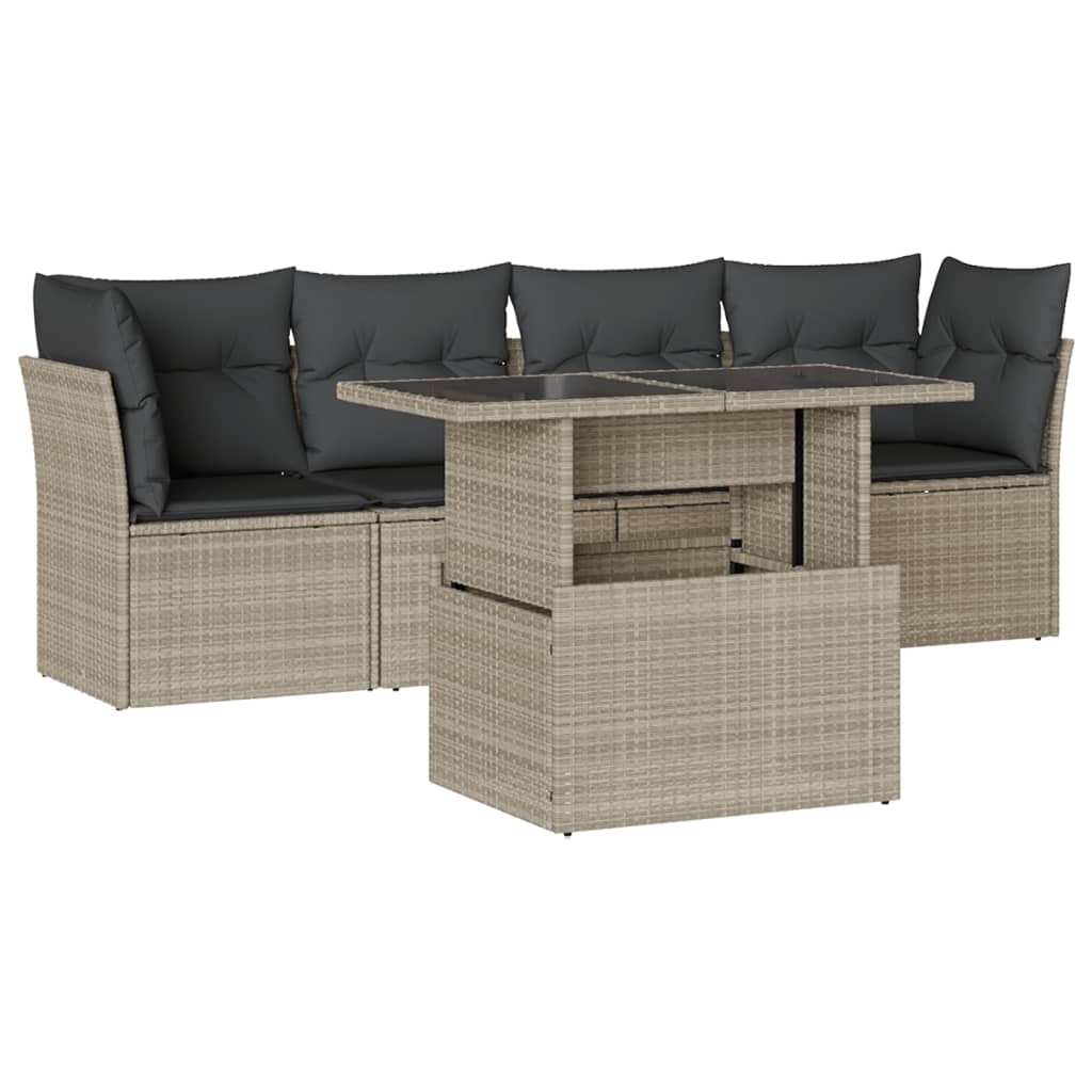 5-delige Loungeset met kussens poly rattan lichtgrijs is nu te koop bij PeponiXL, paradijselijk wonen!