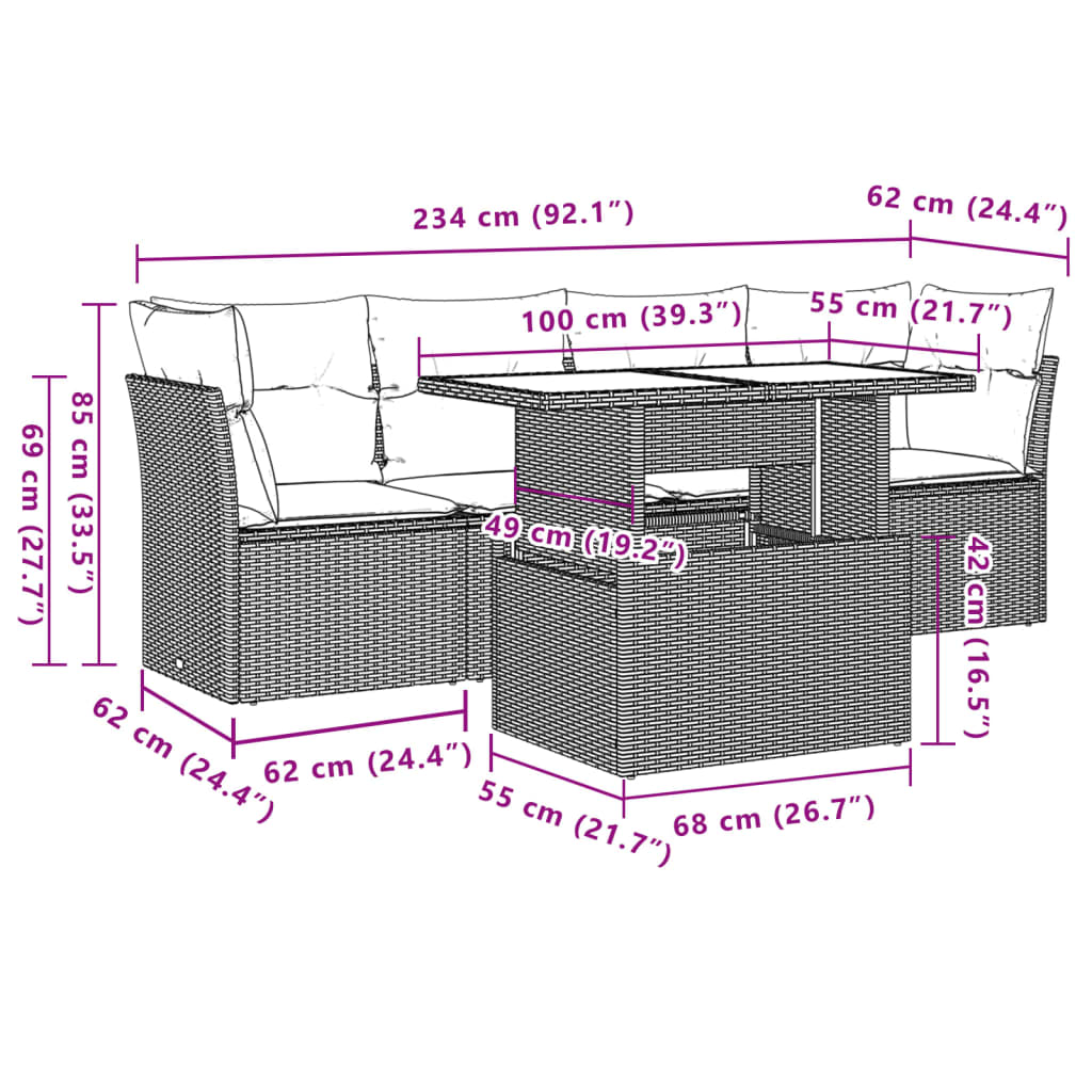 5-delige Loungeset met kussens poly rattan lichtgrijs is nu te koop bij PeponiXL, paradijselijk wonen!