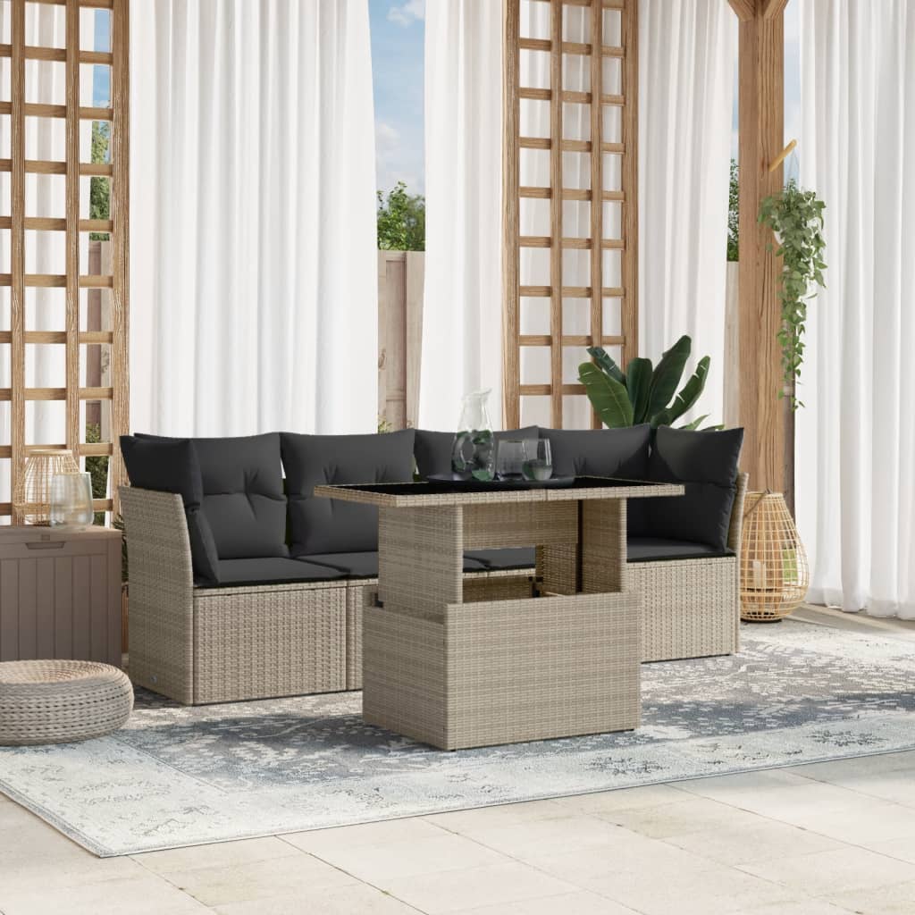 5-delige Loungeset met kussens poly rattan lichtgrijs is nu te koop bij PeponiXL, paradijselijk wonen!