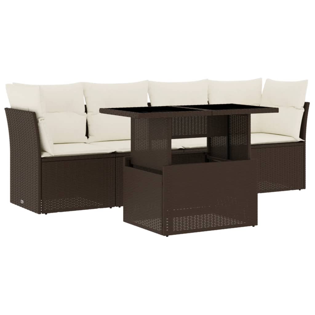 5-delige Loungeset met kussens poly rattan bruin is nu te koop bij PeponiXL, paradijselijk wonen!