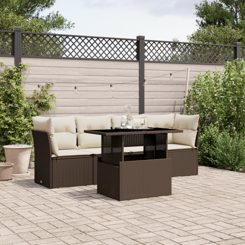 5-delige Loungeset met kussens poly rattan bruin is nu te koop bij PeponiXL, paradijselijk wonen!