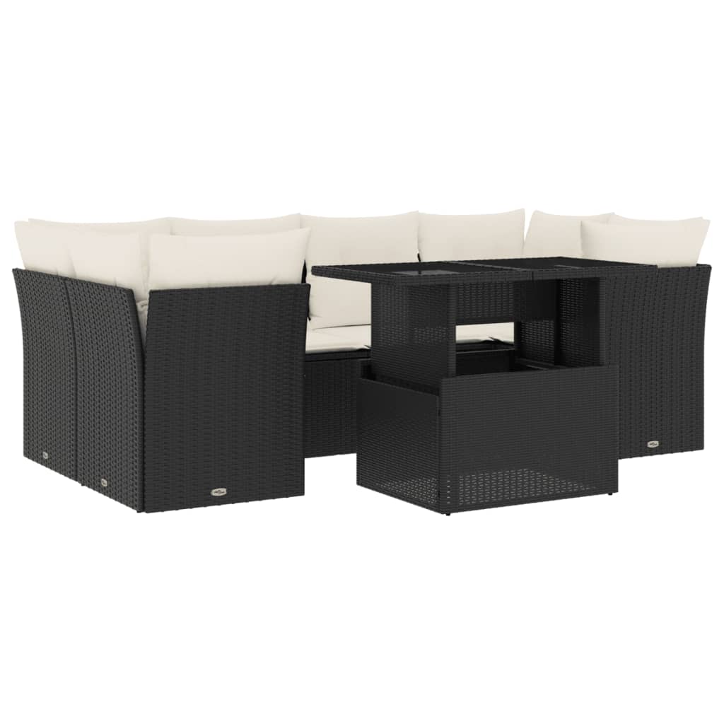 7-delige Loungeset met kussens poly rattan zwart is nu te koop bij PeponiXL, paradijselijk wonen!