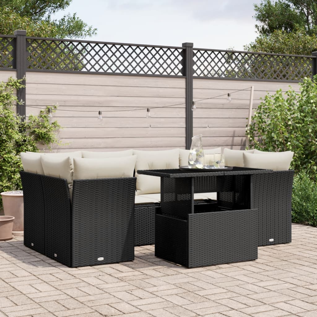 7-delige Loungeset met kussens poly rattan zwart is nu te koop bij PeponiXL, paradijselijk wonen!