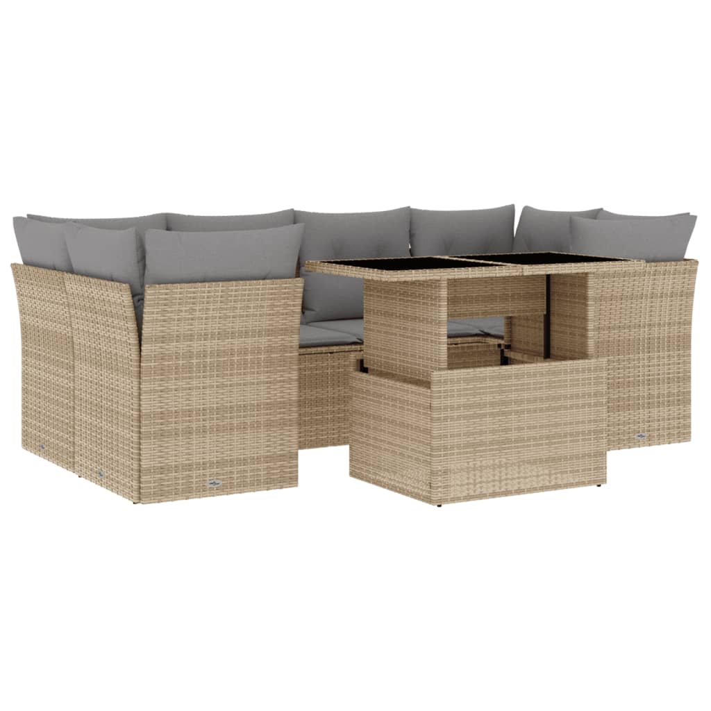 7-delige Loungeset met kussens poly rattan beige is nu te koop bij PeponiXL, paradijselijk wonen!