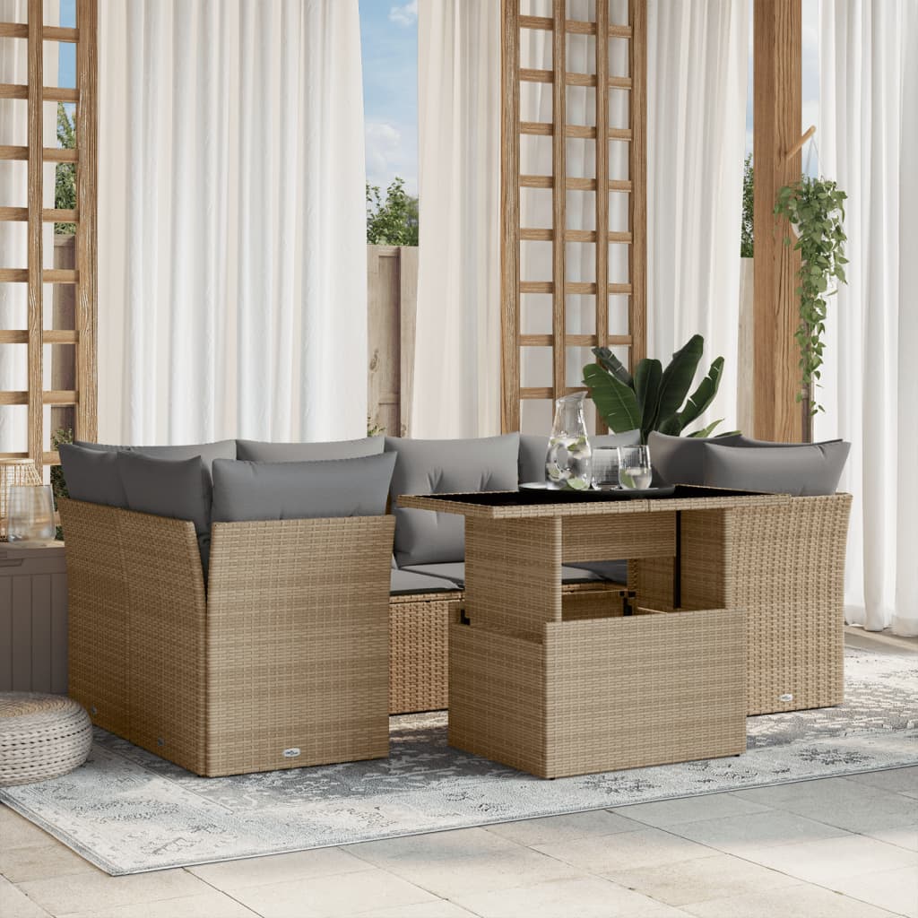 7-delige Loungeset met kussens poly rattan beige is nu te koop bij PeponiXL, paradijselijk wonen!