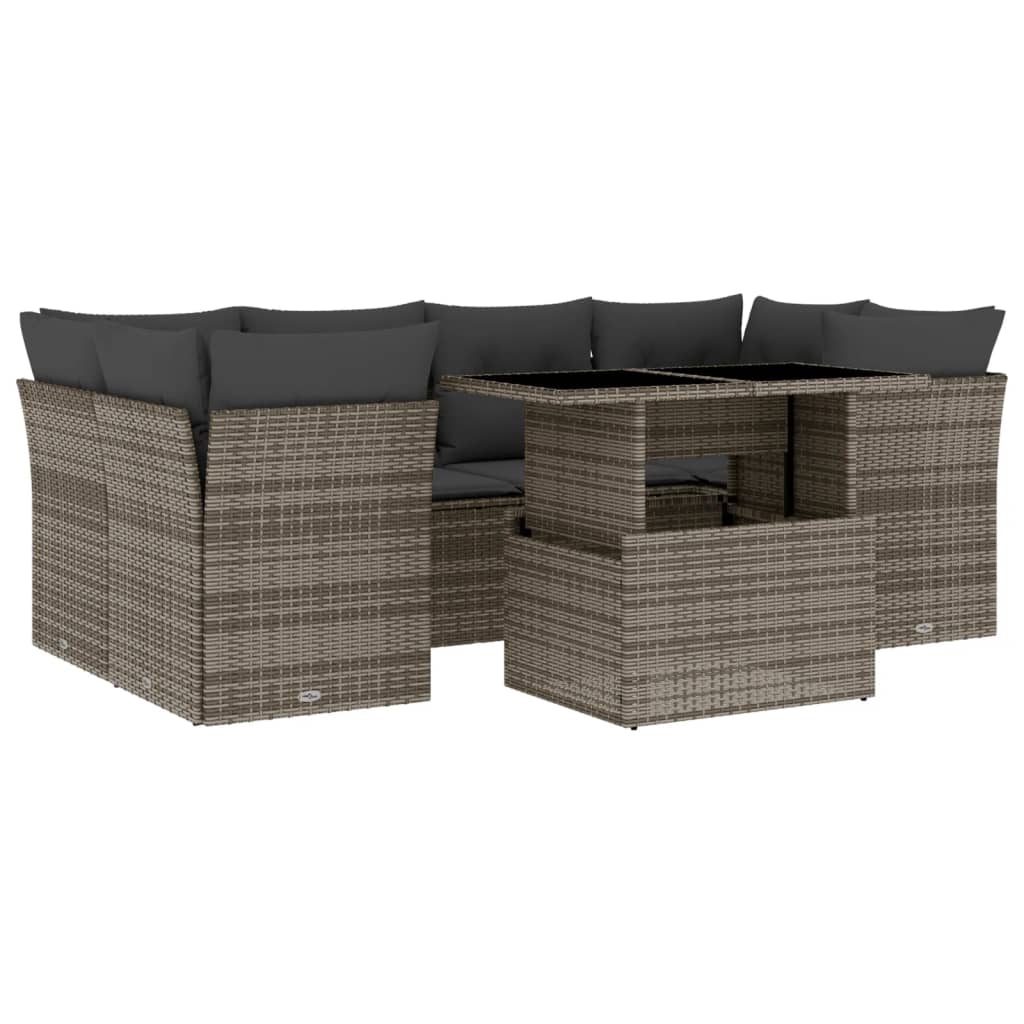 7-delige Loungeset met kussens poly rattan grijs is nu te koop bij PeponiXL, paradijselijk wonen!