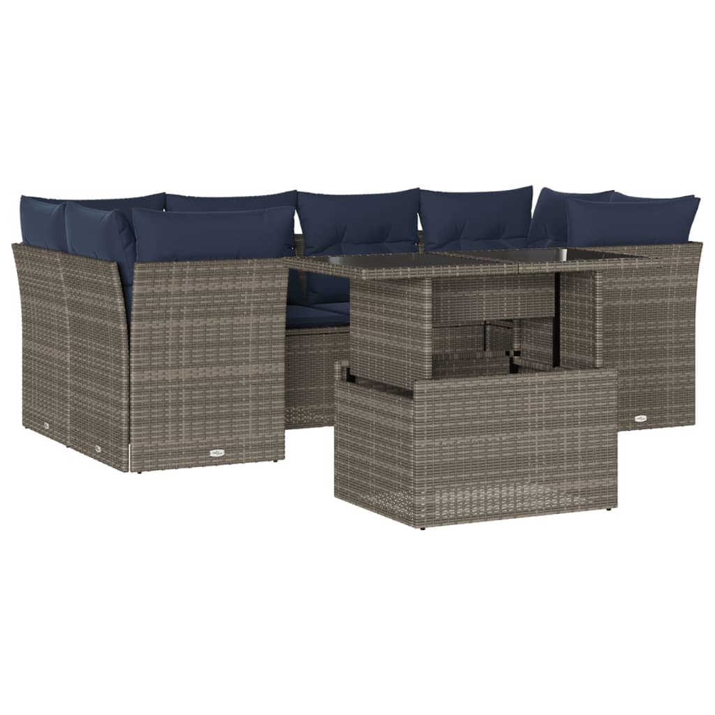 7-delige tuinbankset met kussens, grijs polyrotan is nu te koop bij PeponiXL, paradijselijk wonen!