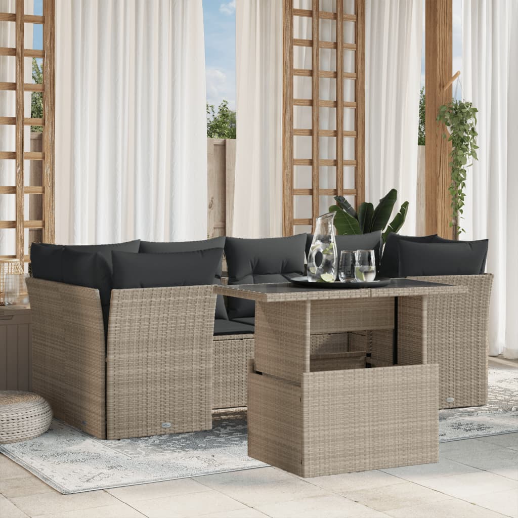 7-delige Loungeset met kussens poly rattan lichtgrijs is nu te koop bij PeponiXL, paradijselijk wonen!