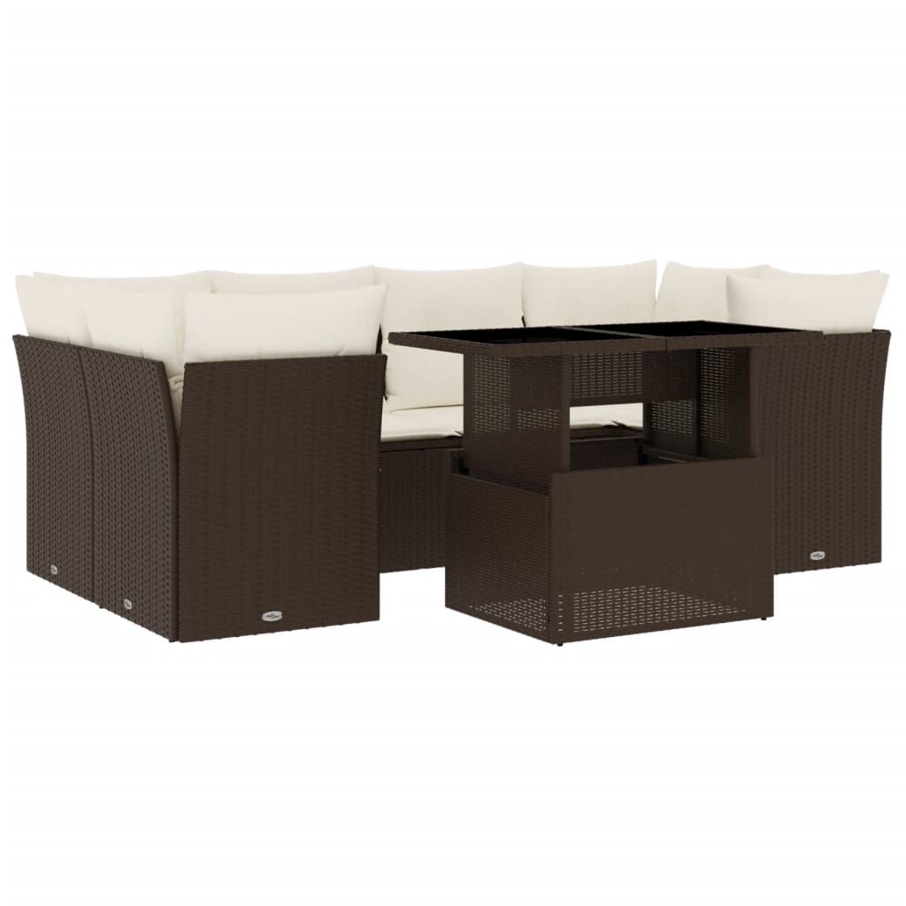 7-delige Loungeset met kussens poly rattan bruin is nu te koop bij PeponiXL, paradijselijk wonen!