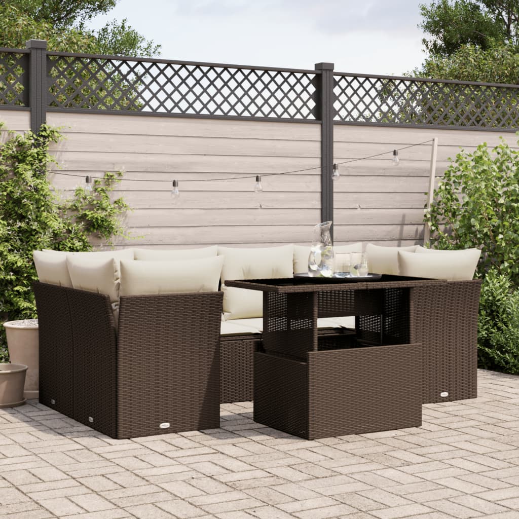 7-delige Loungeset met kussens poly rattan bruin is nu te koop bij PeponiXL, paradijselijk wonen!