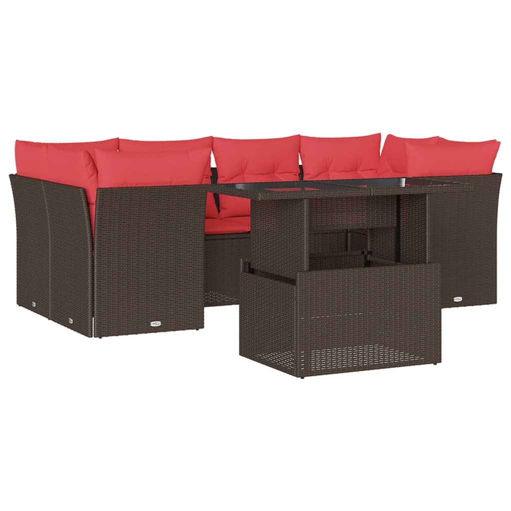 7-delige tuinbankset met kussens, bruin polyrotan is nu te koop bij PeponiXL, paradijselijk wonen!