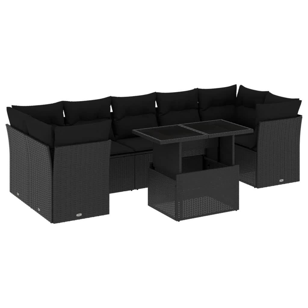 8-delige Loungeset met kussens poly rattan zwart is nu te koop bij PeponiXL, paradijselijk wonen!