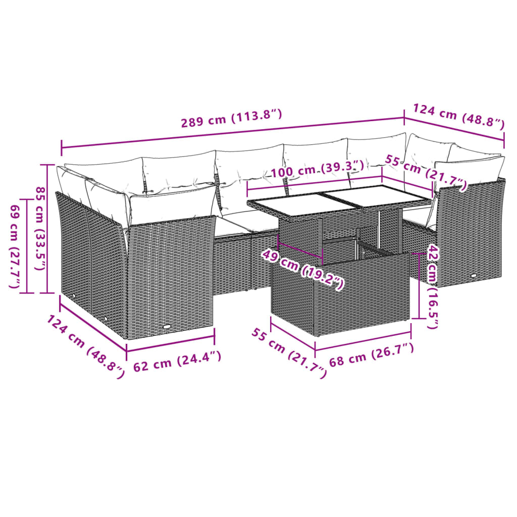 8-delige Loungeset met kussens poly rattan zwart is nu te koop bij PeponiXL, paradijselijk wonen!