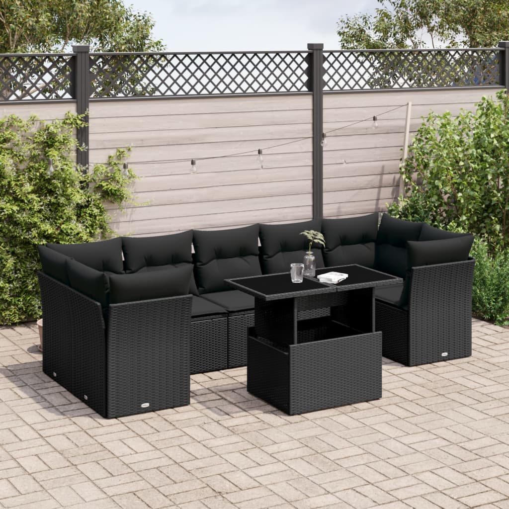 8-delige Loungeset met kussens poly rattan zwart is nu te koop bij PeponiXL, paradijselijk wonen!