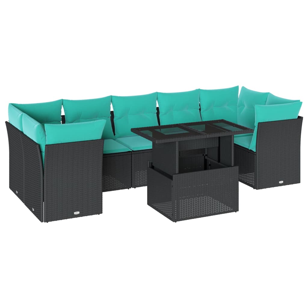 8-delige tuinbankset met kussens, zwart polyrotan is nu te koop bij PeponiXL, paradijselijk wonen!
