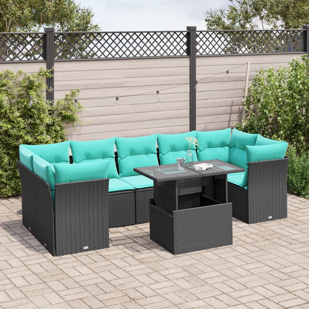 8-delige tuinbankset met kussens, zwart polyrotan is nu te koop bij PeponiXL, paradijselijk wonen!